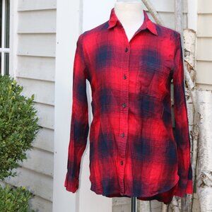 Madewell Classic Red Blue Plaid Cotton Blend Lightweight Flannel Shirt Sz SMALL
